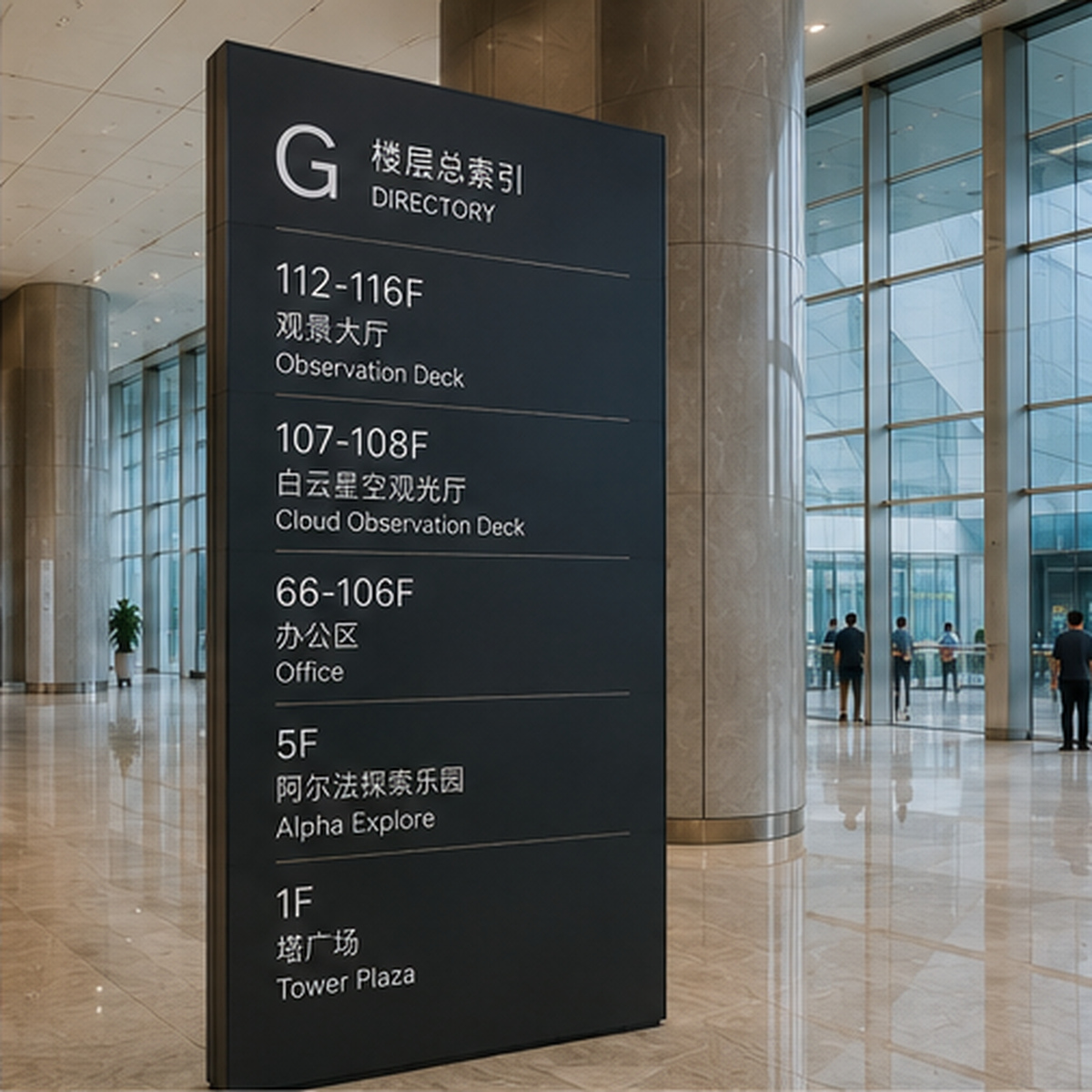 Commercial Building Lobby Directory Signage System with Tenant Information and Wayfinding Directory Display